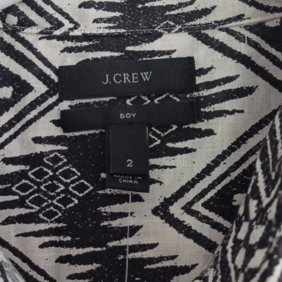 NWT J.crew Linen "boy" Button Up Shirt Aztec Diamonds Ikat | Black & white sz 2 - Picture 11 of 16